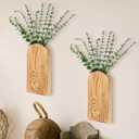 2 Pack 15" Wooden Wall Vase with 20 Pcs Artificial Eucalyptus Leaves Stems Planter, Boho Modern Farmhouse Bathroom Hanging Planter for Wedding, Hallway, Bedroom, Living Room