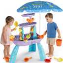 3-Tier Outdoor Water Sand Play Table Beach Toys, Summer Splash Activity Sensory Table Party Birthday Gift for Kids 3 4 5 6 7(Purple)
