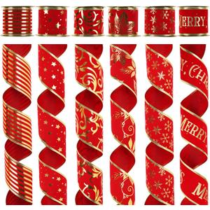 MEEDEE Red Velvet Wired Ribbon - 2.5 Inch, 6 Rolls, 36 Yards - Ribbon Set for Christmas Trees
