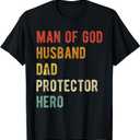 Man of God Husband Dad Protector Hero T-Shirt (Small)