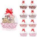 CIEOVO 24-Piece Valentine's Day Gift Basket Set: Empty Cardboard Trays with Cellophane Bags, Bows & Tags (Red pink-1)