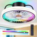 Low Profile Ceiling Fan with Light - Modern Flush Mount Ceiling Fan,15" RGB Dimmable LED Enclosed Ceiling Fans,Modern Bladeless LED-RGB Ambient Light for Bedroom Kids Room PartyBlack (RGB (Red, Green, Blue))
