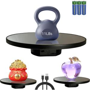 JAYEGT Motorized Rotating Display Stand, 10inch /11Lbs Load ,Mirror Cover 360 Degree Electric Rotating Turntable ,Cup Display Turner Stand,Photography Products, Jewelry ,Tumbler -Black