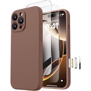 Magnetic for iPhone 16 Pro Case, Compatible with MagSafe, with 9H Nano Screen Protectors, Full Camera Protection, Silicone Shockproof Microfiber Lining Phone Case 6.3", Light Brown