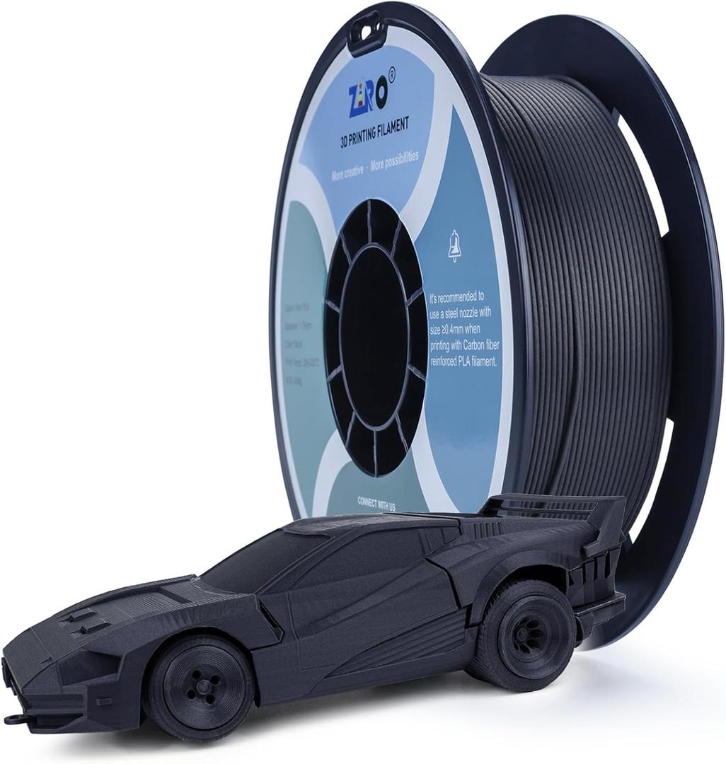 ZIRO Carbon Fiber PLA Filament 1.75mm, CF PLA 3D Printer Filament, Reinforced Material 0.8KG Spool, 15% Carbon Fiber Contained, Fits for Almost All FDM 3D Printers, 1.76lbs, Black