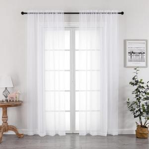 OVZME White Sheer Curtains 90 Inches Long 2 Panels - Soft Light Filtering Window Sheer Panels for Living Room/Bedroom, Top Dual Rod Pocket, 1 Pair, Each 42Wx90L Inches
