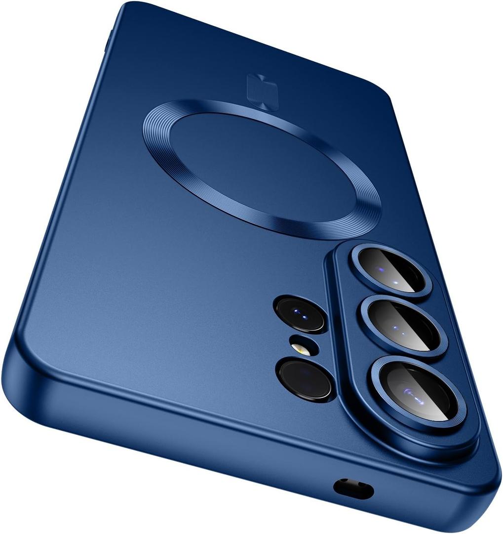 LEKEVO Magnetic for Samsung Galaxy S26 Ultra Case [Compatible with MagSafe][Built-in Camera Lens Protector] Slim Soft Silicone Bumper Shockproof Metallic Luster Phone Case, Blue
