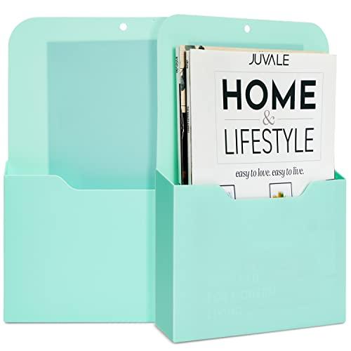 Okuna Outpost Mint Magnetic File Holder - Wall File Folder Organizer for Refrigerator, Cabinets, Magazines, Mail, Paper, Letters, & Office Supplies (10 x 13 Inch) - 2 Pack