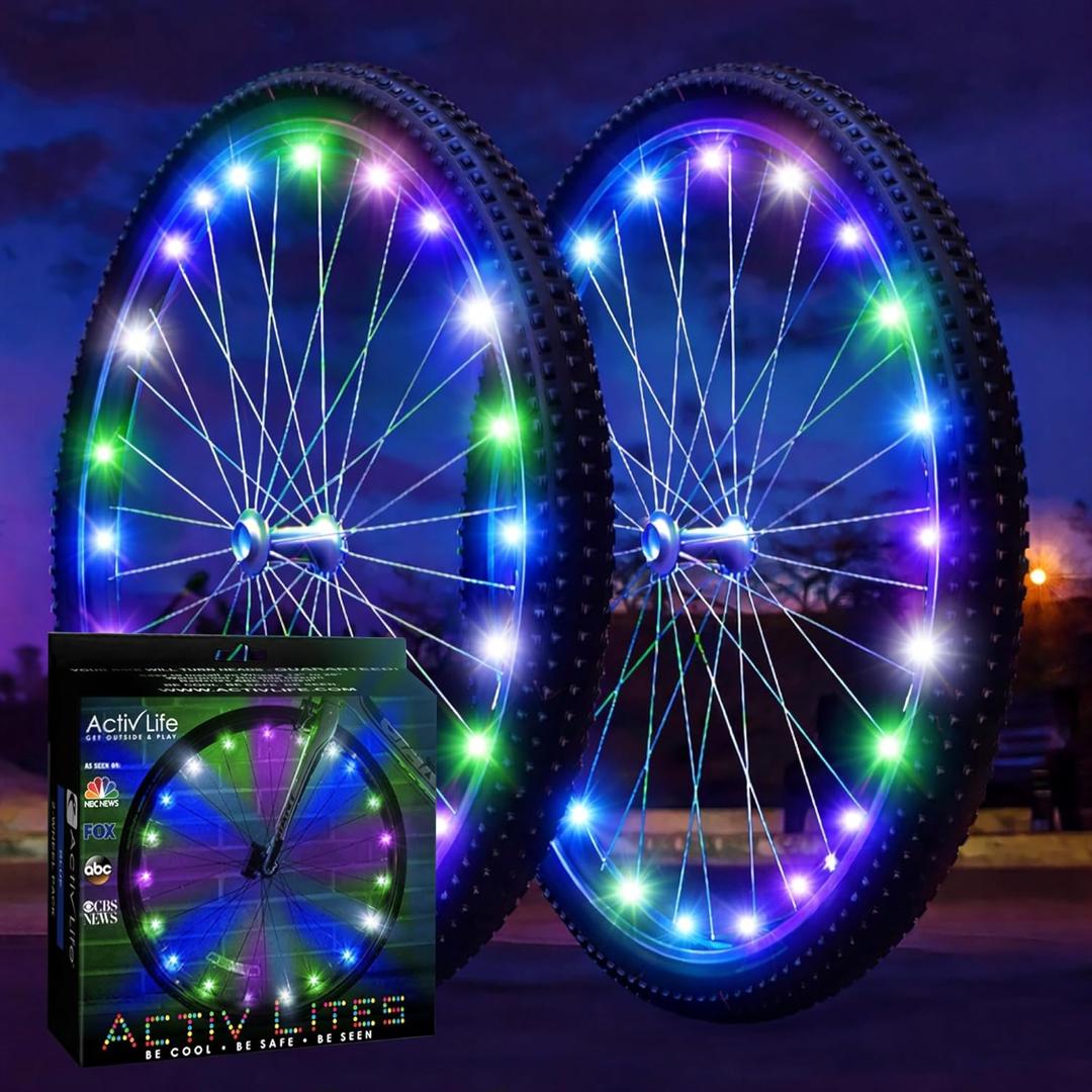 Activ Life 2-Tire Pack LED Bike Wheel Lights with Batteries Included, Get 100% Brighter and Visible from All Angles for Ultimate Safety and Style (Pastel)