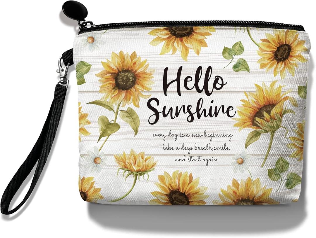 Hglian Sunflower Travel Makeup Bag Inspirational Cosmetic Toiletry Bags Cute Zipper Wristlet Pouch for Purse Travel Accessories Organizer,Birthday Gifts for Women Girls(Sunshine Yellow)