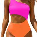 Women's One Piece Swimsuit- One Shoulder Bathing Suit Cutout Tummy Control Swimwear (X-Large, Pink Orange)