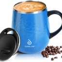 Ideus 16 oz (470 ml) Insulated Coffee Mug with Handle and Lid, Double Wall Stainless Steel Vacuum Thermal Coffee Mug, Travel Coffee Cup Thermal Cup for Home and Office (Leopard Blue)