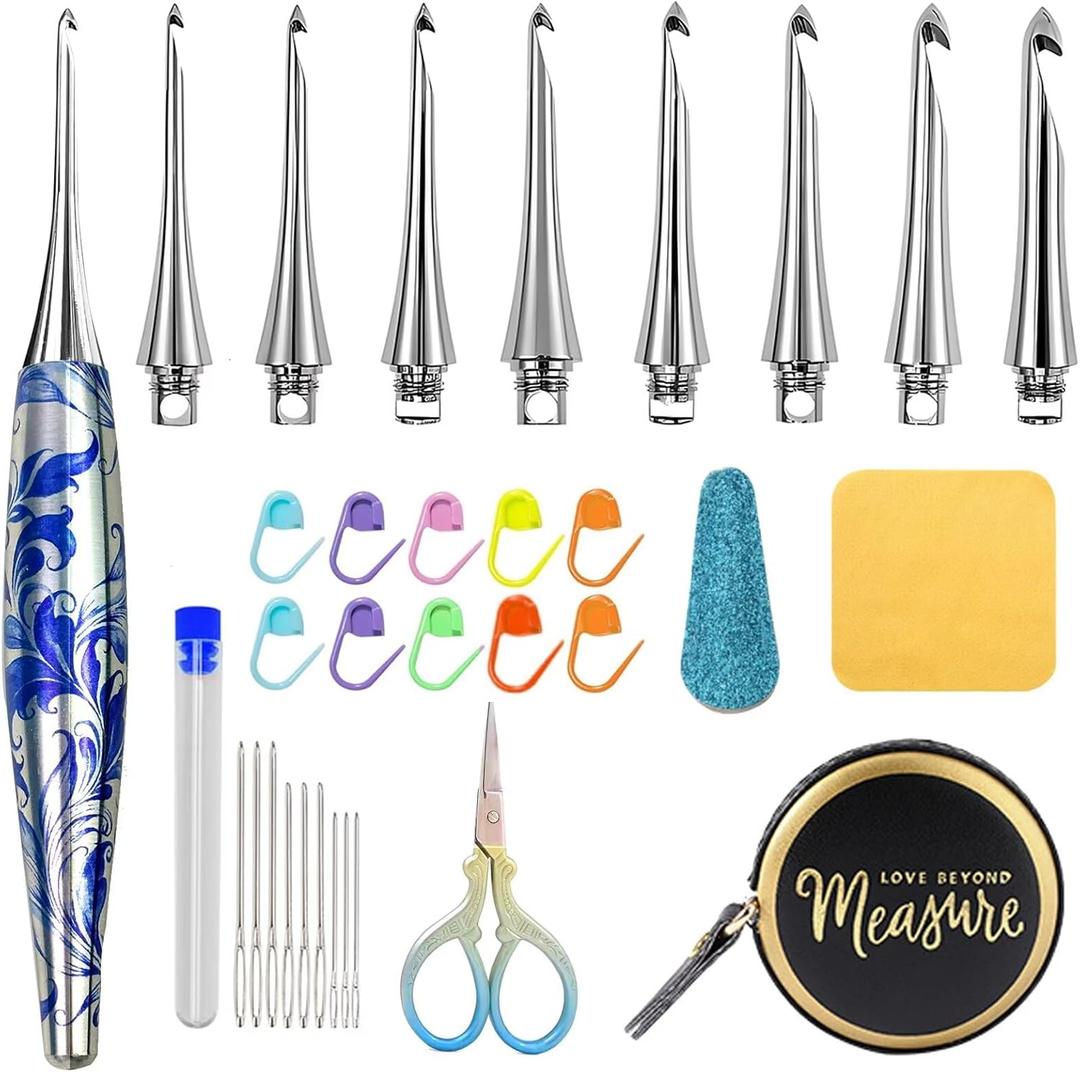 34 in 1 Interchangeable Crochet Hook Set - 3mm-8mm Ergonomic Crochet Hooks Set- Handle Crochet Hook Set for Beginners and Advanced Crafters