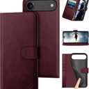 DuckSky Compatible with iPhone Air 6.5" Genuine Leather Wallet caseRFID Blocking4 Credit Card HolderReal Leather Flip Phone case Cover Women Men for Apple iPhone 17 Air case Wine Red