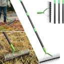 Thatch Rake, 13" Wide Efficient Dethatcher Rake with 55" Adjustable Long Handle, Heavy Duty Steel Metal Dethatching Rakes for Cleaning Dead Grass, Loosening Soil, Lawn Care in Yard Garden