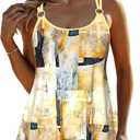 ROSEWE 2025 Tankini Swimsuits for Women, Two Piece Bathing Suits with Shorts, Modest Tank Top Swim Dress (Yellow), Size XL