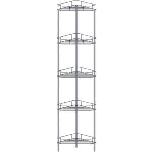 HuggieGems 5 Tier Floor Standing Corner Shower Caddy Organizer Shelf with Hooks, Bathroom Shelves Stand Rack, Dark Gray