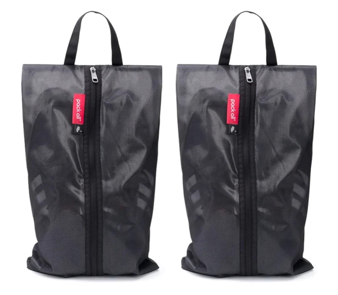 pack all Plus-Sized Shoe Bag for Travel, Water-Resistant Shoe Pouch for Gym, Odor-Resistant Soccer Cleats Bag for Sport (Black, 2-Pack)