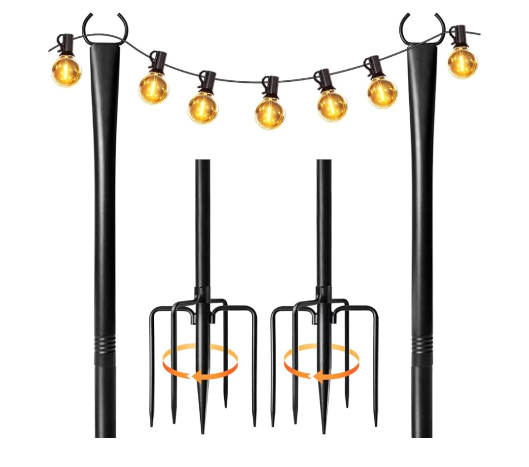 2 Pack String Light Poles for Outside, Heavy-Duty Metal Light Poles for Outdoor String Lights with Fork, Adjustable Lighting Accessories for Patio Decor Backyard Yard Pergola Garden Decorations