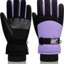 Geyoga Kids Waterproof Winter Snow Ski Gloves for Boy Girl Outdoor Warm Thickening Snowboard Gloves (6-10 Years, Light Purple)