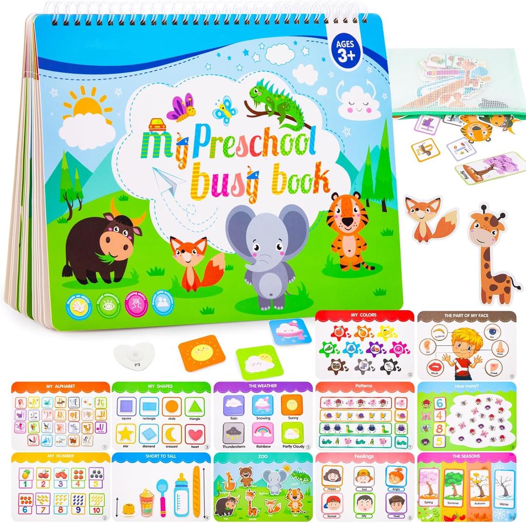 Toddler Books Educational Learning Toys for for 2+ 3 4 Year Old - Pre-Assembled Stickers & Reusable Activities Homeschool - Birthday Gifts for Girls Boys Ages 3 and Up - Toddler for Kid (Green)