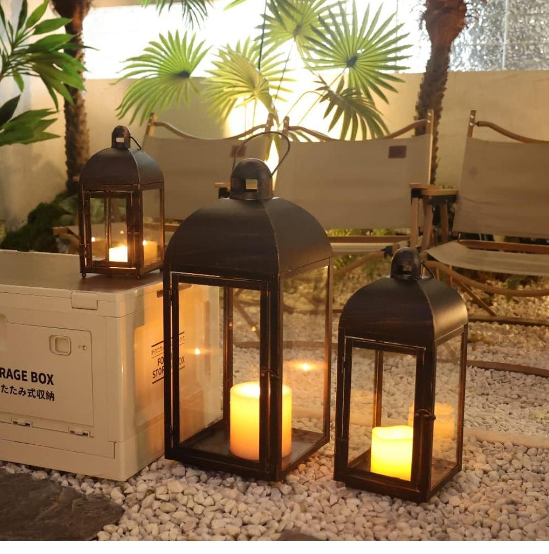NEEDOMO Lanterns Decorative Outdoor & Indoor, Set of 3 Outdoor Lanterns for Porch, 23" Large Candle Lantern, Bronze Metal Frame with Glass, Vintage Farmhouse, Patio, Pathway, Garden, Fall, Christmas