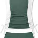 NAPU Girls Swimsuit Two Piece Tankini Swimsuits with Boyshort Ruched Bathing Suit Color Block Teen Girls' Swimwear Size 9-16Y (15-16 Years, Green + White)