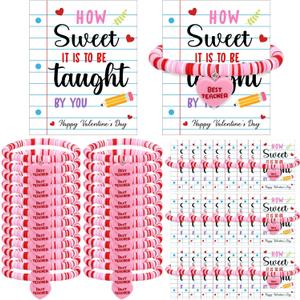 Tondiamo 24 Set Valentine's Day Teacher Gift Bulk Best Teacher Bracelets Funny Polymer Clay Beaded Bracelets with Cute Cards How Sweet It Is to Be Taught by You Appreciation Party Favors
