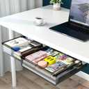 2 Pack Under Drawer Organizer, Slide Out Under Desk Storage, Self Adhesive Drawer Attachment for Office, School, Home, Hidden Desktop Organizer for Office Supplies & Home Essentials (Black)