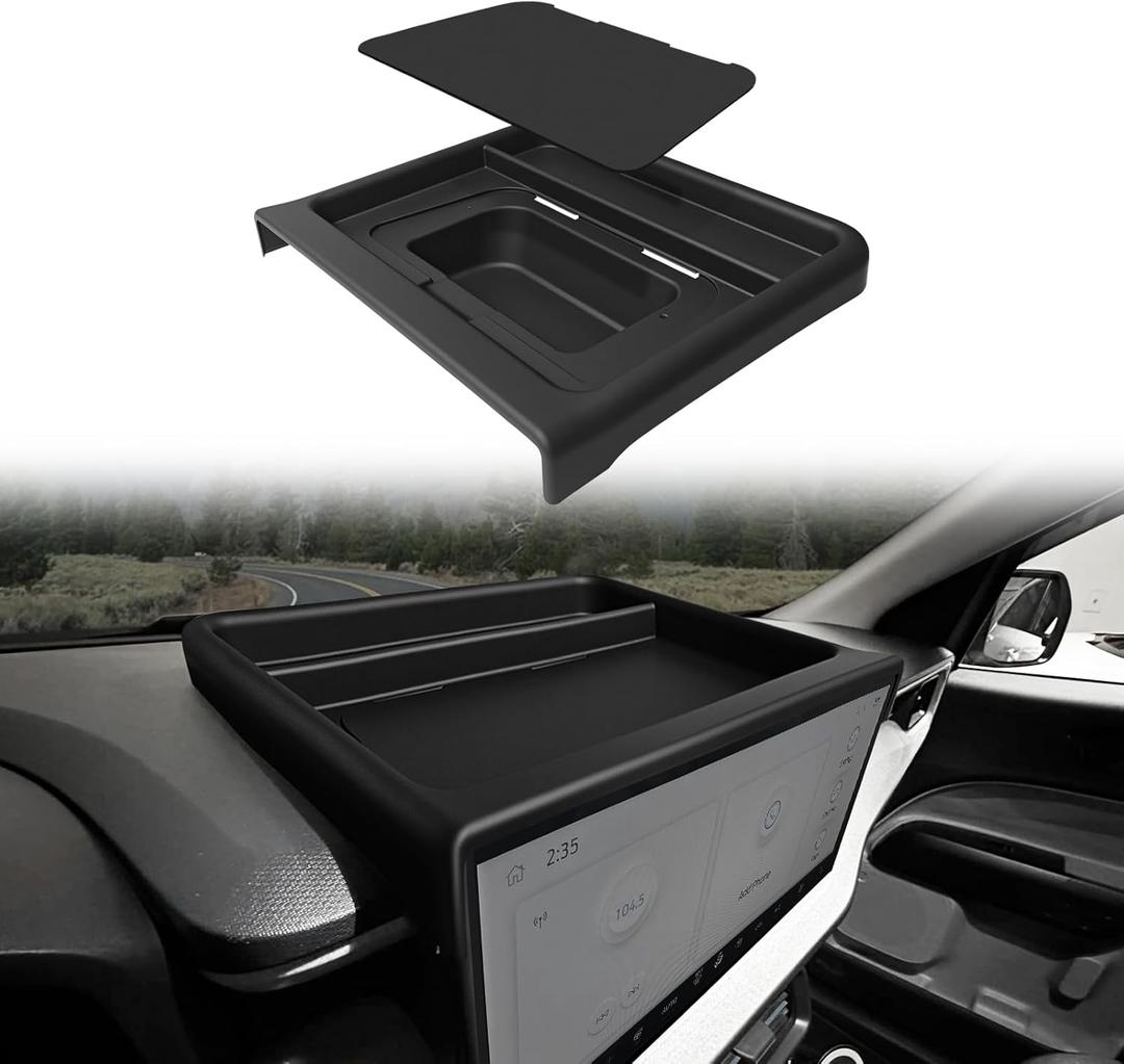 Muslogy Dashboard Storage Organizer Compatible with 2025 2026 Ford Maverick Accessories Center Console Insert with Magnetic Lid Hidden Panel Secret Compartment Fits 2025 2026 Maverick Behind Screen (Black)
