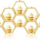 8 Pcs 5.5 Inch Honeycomb Cupcake Stand Cake Farmhouse Hexagon Display Holder Hexagonal Wood Cupcake Stand Floating Table Sign with Wooden Bee for Baby Shower Birthday Party Table Decorations (Original)