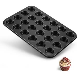 TeamFar Mini Muffin Pan, 24-Cup Non-Stick Carbon Steel Cupcake Tray Tin for Baking, Small Cup Cake Bakeware for Bite-Sized Cheesecake Tart Quiches, Even Baking & Effortless Release & Easy Clean
