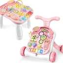 Baby Sit-to-Stand Learning Walker, 2 in 1 Baby Walker for Girls Boys, Educational Baby Push Walkers with Entertainment Activity Table, Baby Music Learning Toy Gift for Infant Boys Girls (Pink)