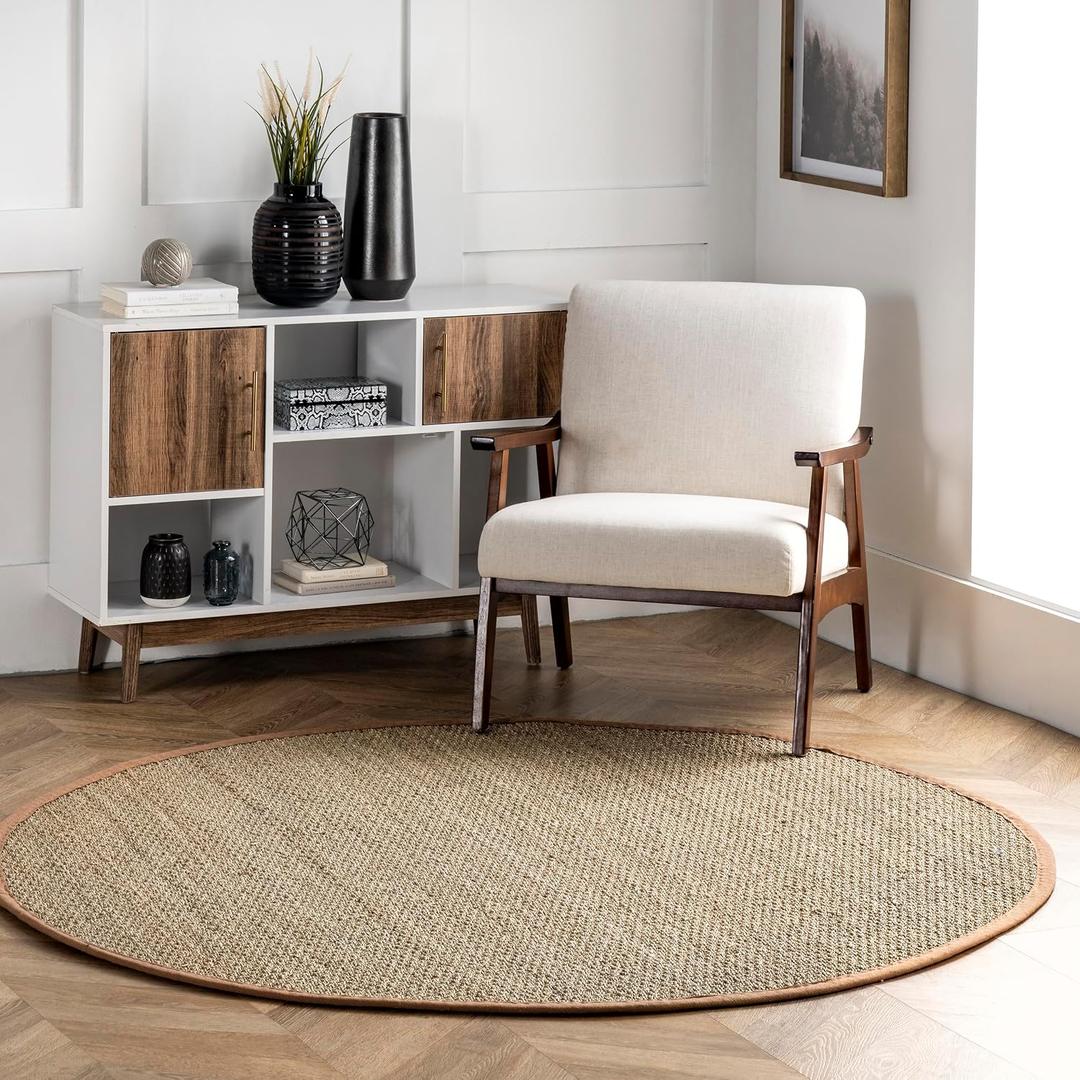 Nuloom Elijah Brown/Natural, 4' Round, Basketweave, Seagrass, Soft and Textured, High Traffic, Stain Resistant, Easy Clean, Durable Area Rug for Bedroom, Living Room, Dining, Den, Foyer, Entryway