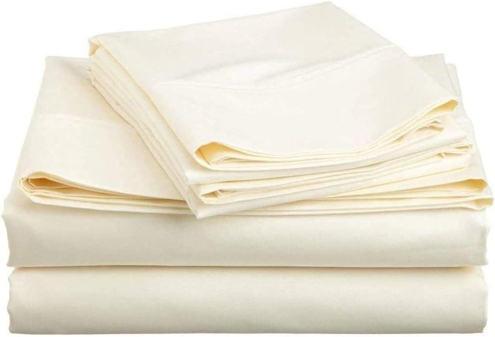 700 Thread Count 100% Egyptian Cotton Sleeper Sofa Bed 4 PC's Sheet Set - Olympic Queen Size (66 in x 80 in) Ivory Solid Sofa Bed Sheets - Fits Mattresses Up to 6" Drop with 4 -PCS Fitted Straps