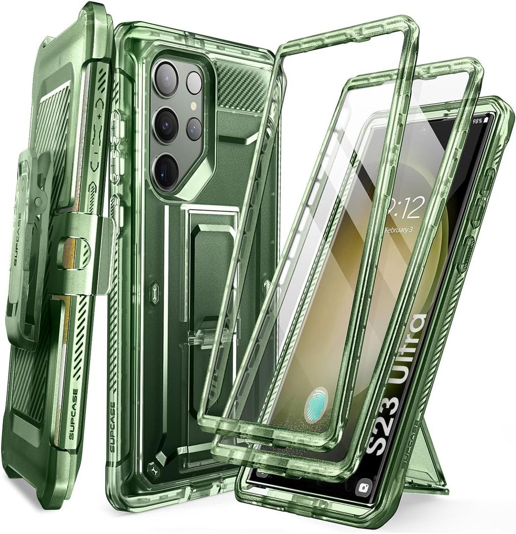 SUPCASE for Samsung Galaxy S23 Ultra Case with Stand, [Unicorn Beetle Pro] [2 Front Frames] [Built-in Screen Protector & Belt-Clip] Military-Grade Protection Phone Case for S23 Ultra, FrostGreen