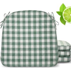 Geetery D-Shaped Checkered Chair Cushion for Dining 17"x16"x2" Thick Buffalo Plaid Non-Slip Chair Pad with Ties and Removable Cover for Home Outdoor Patio Room Indoor Seat Cushion (Sage Green)