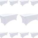 10-Pack 6ft White Spandex Table Covers for Rectangle Standard Folding Tables - Wrinkle Resistant Stretch Tablecloths - Ultimate Fitted Table Protector for Parties, Banquet, Wedding