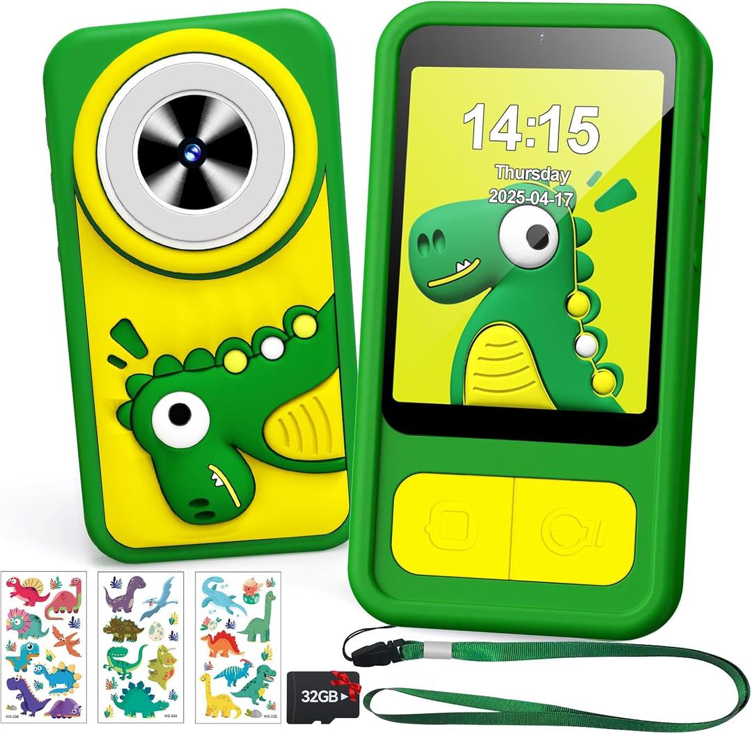 Kids Phone, Dinosaur Kids Smart Phone Toys for 3, 4, 5, 6, 7, 8 +Year Old Boys Gifts, 2.8 Touchscreen Child Learning Play Cell Phone with Dual Camera, Games & Music, Christmas Birthday Gifts (Green)