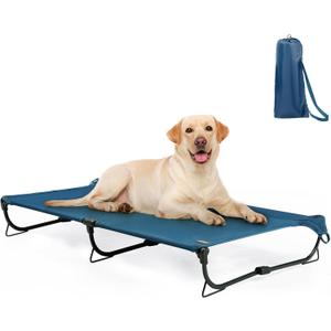 Folding Raised Dog Cot, Large Outdoor Elevated Dog Bed, Cooling Chew Proof Pet Cots Bed, Portable, Heavy Duty Up to 160 lbs, Pet Cot for Camping, Home, Dark Blue, 43"x27"x7"