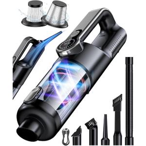 Cordless Handheld Vacuum Cleaner, 2-in-1 Vacuum & Blower, 36000Pa Suction Brushless Motor, Car Vacuum with LED Light, Lightweight, Portable for Car, Home, Office and Outdoor Use, Black