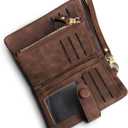 Wallets for Women Bifold Small Rfid Soft Leather Ladies Wallets Trifold Womens Wallets Billfolds Mini Wristlet Clutch Cute Zipper Coin Purse with Wrist Strap (Brown)