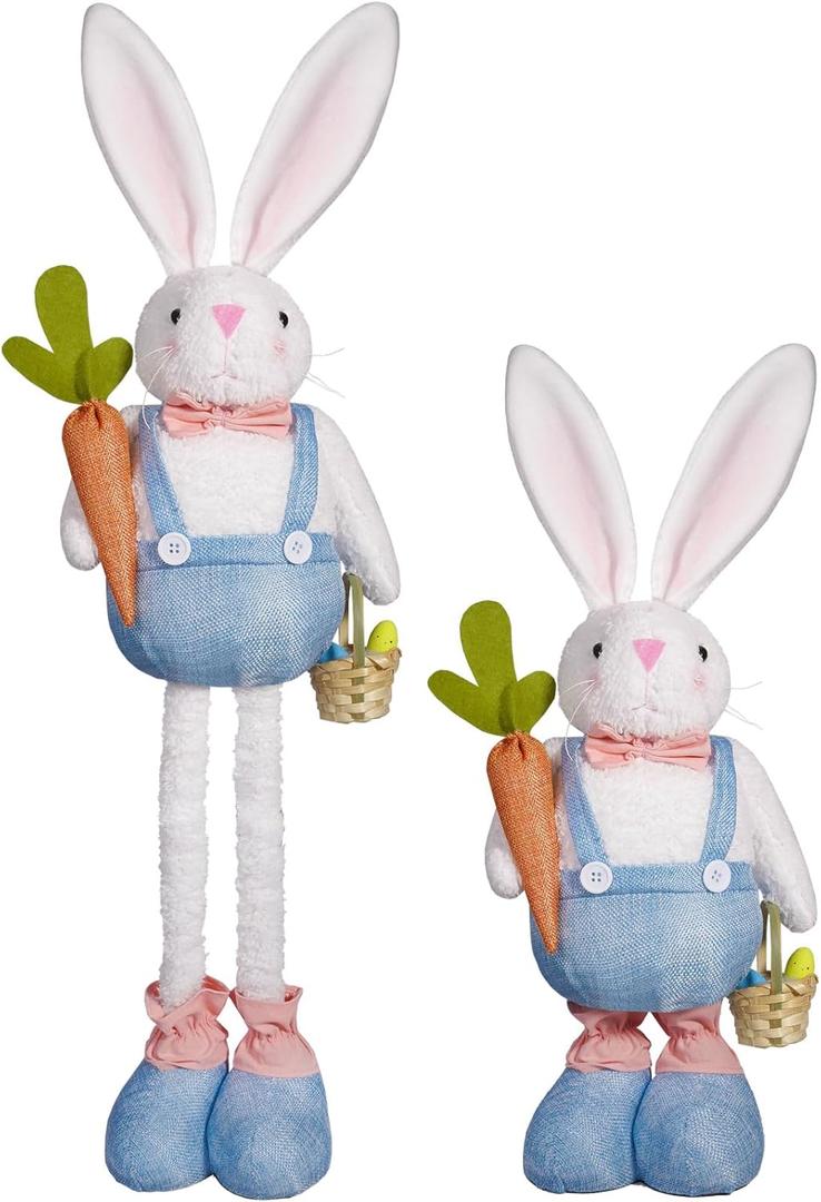 Easter Telescopic Bunny Figurine - 21-inch Plush Bunny, Adjustable Height, Spring Holiday Desktop/Shelf Decoration