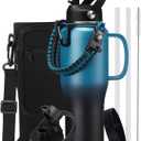 32 OZ Insulated Water Bottle Tumbler - with Straw & Spout Lid, Paracord Handle, Stap Carrying Case, Cold-48H & Hot-24H, Stainless Steel Tumblers with Handle, Slim Water Bottle that Fits in Cup Holder (Indigo Crush)