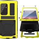 Simicoo Compatible with Samsung Galaxy S25 Ultra Metal Bumper Case with Stand Screen Protector Camera Cover Hybrid Durable Metallic Military Dust Proof Heavy Duty Full Body Man (Yellow)