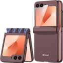 Miimall Flip 6/ZFlip7 FE Case with Hinge Protection, Slim Folding Design, Screen Protector, Drop Proof Full Body Spine Dustproof Military Grade Non-Slip Cover Cases for Samsung Z Flip 6 Wine Red