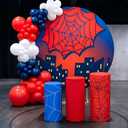 Mindsoft Set of 4 Spiderweb Backdrop Spandex Cylinder Stand Covers Set Red Blue Cylinder Pedestal Covers 7.2ft Round Spiderweb Arch Background for Birthday Party Supplies Dessert Table Decor(Spider), 35.43 inches x 15.75 inches