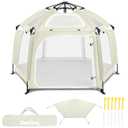 Pop Up Playpen for Baby, Portable Playpen for Babies and Toddlers with Removable Sun-Shades& 2 Side UV Covers, Lightweight Outdoor Baby Play-Pen for Beach Home with Travel Bag, Beige