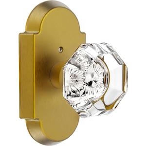 Crystal Door Knobs Interior, Antique Brass Door Knob with Lock, Glass Privacy Door Knob for Bedroom Bathroom 1 Pack