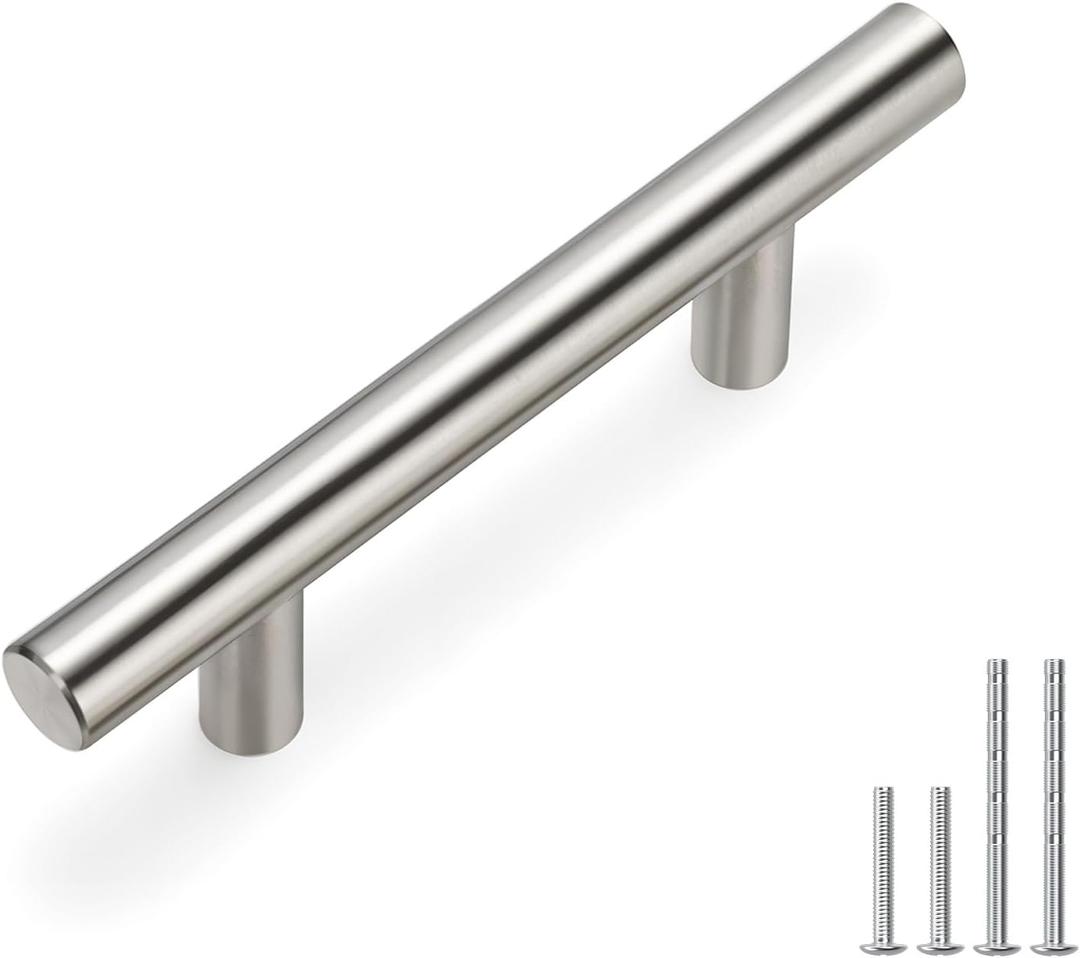 homdiy 10 Pack |Cabinet Handles Brushed Nickel Cabinet Pulls Cabinet Hardware 2-1/2in Hole Centers Drawer Pulls Kitchen Cupboard Euro T Bar Dresser Pulls 201SN